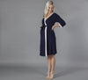 Vogue Dressing Gown - Navy/Soft Grey
