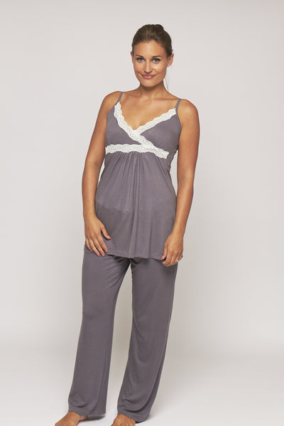 MamaMoosh Radiance Camisole Pyjamas in Dove Grey (Maternity / Breastfeeding)