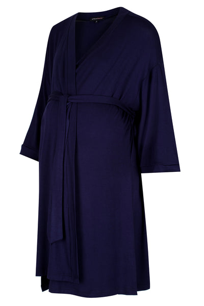 Bliss Maternity Dressing Gown Navy Kimono