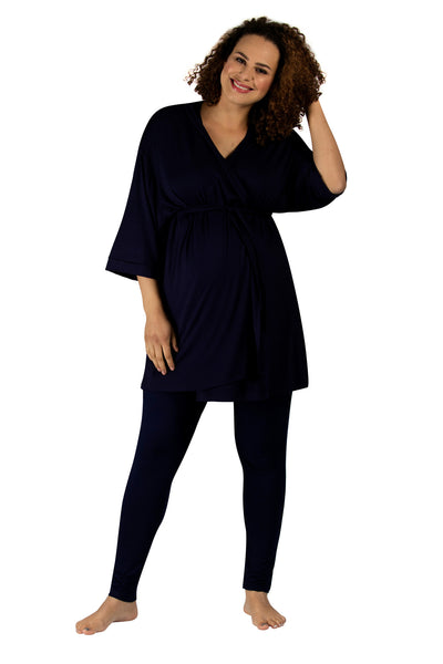 Bliss Maternity Dressing Gown Navy Kimono MamaMoosh