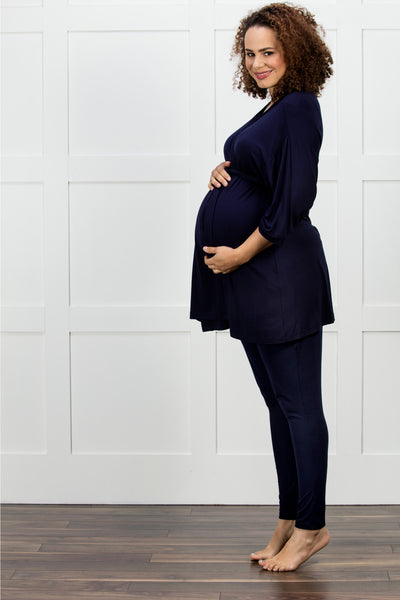 Bliss Maternity Dressing Gown Navy Kimono MamaMoosh
