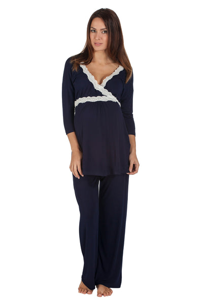 Radiance Three quarter sleeve nursing and maternity pyjamas in navy